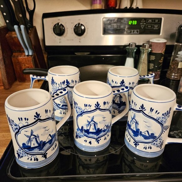 5 Delft Blue Heineken Beer Stein Mugs made in Holland - Picture 4 of 6